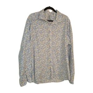 OVS Men Tops Button Down Shirt XXL Slim Fit Multicolor Geometric‎ Print Cotton